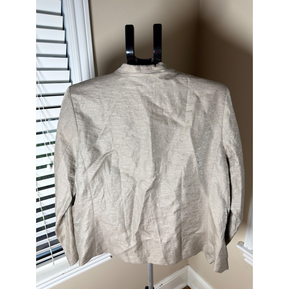 Eileen Fisher Gold Metallic Linen Silk Lined Open Blazer Jacket J445 Size Large - Picture 2 of 5